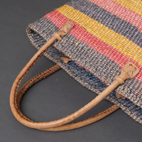 ケニア　サイザルバッグ　8インチ　ミックスカラー　レザーショートハンドル　No.2