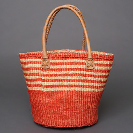 ケニア　サイザルバッグ　8インチ　ミックスカラー　レザーショートハンドル　No.3