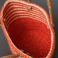 ケニア　サイザルバッグ　8インチ　ミックスカラー　レザーショートハンドル　No.3