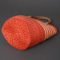 ケニア　サイザルバッグ　8インチ　ミックスカラー　レザーショートハンドル　No.3