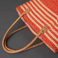 ケニア　サイザルバッグ　8インチ　ミックスカラー　レザーショートハンドル　No.3