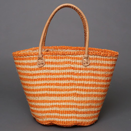 ケニア　サイザルバッグ　8インチ　ミックスカラー　レザーショートハンドル　No.4