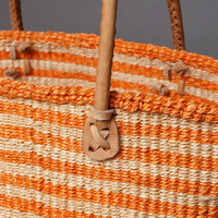 ケニア　サイザルバッグ　8インチ　ミックスカラー　レザーショートハンドル　No.4