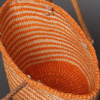 ケニア　サイザルバッグ　8インチ　ミックスカラー　レザーショートハンドル　No.4