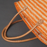 ケニア　サイザルバッグ　8インチ　ミックスカラー　レザーショートハンドル　No.4