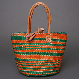 ケニア　サイザルバッグ　8インチ　ミックスカラー　レザーショートハンドル　No.5