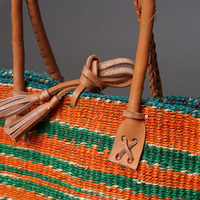 ケニア　サイザルバッグ　8インチ　ミックスカラー　レザーショートハンドル　No.5