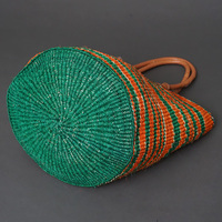 ケニア　サイザルバッグ　8インチ　ミックスカラー　レザーショートハンドル　No.5