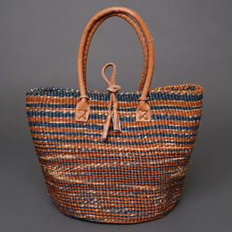 ケニア　サイザルバッグ　8インチ　ミックスカラー　レザーショートハンドル　No.6