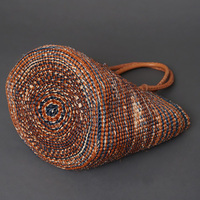 ケニア　サイザルバッグ　8インチ　ミックスカラー　レザーショートハンドル　No.6