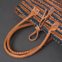 ケニア　サイザルバッグ　8インチ　ミックスカラー　レザーショートハンドル　No.6