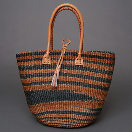 ケニア　サイザルバッグ　8インチ　ミックスカラー　レザーショートハンドル　No.7