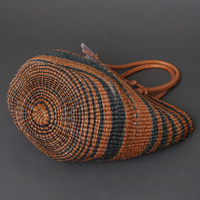 ケニア　サイザルバッグ　8インチ　ミックスカラー　レザーショートハンドル　No.7