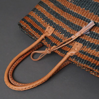 ケニア　サイザルバッグ　8インチ　ミックスカラー　レザーショートハンドル　No.7