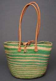 ケニア　サイザルバッグ　10インチ　レザーレース　No.1