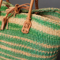 ケニア　サイザルバッグ　10インチ　レザーレース　No.1