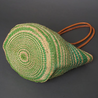 ケニア　サイザルバッグ　10インチ　レザーレース　No.1