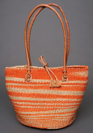 ケニア　サイザルバッグ　10インチ　レザーレース　No.2