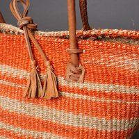 ケニア　サイザルバッグ　10インチ　レザーレース　No.2