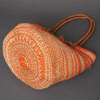 ケニア　サイザルバッグ　10インチ　レザーレース　No.2