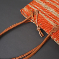 ケニア　サイザルバッグ　10インチ　レザーレース　No.2