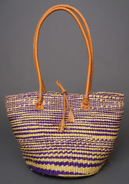 ケニア　サイザルバッグ　10インチ　レザーレース　No.3