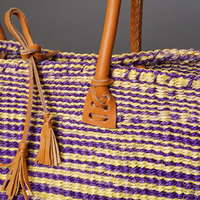 ケニア　サイザルバッグ　10インチ　レザーレース　No.3