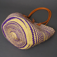 ケニア　サイザルバッグ　10インチ　レザーレース　No.3