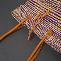 ケニア　サイザルバッグ　10インチ　レザーレース　No.3