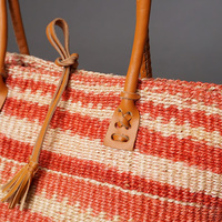 ケニア　サイザルバッグ　10インチ　レザーレース　No.4