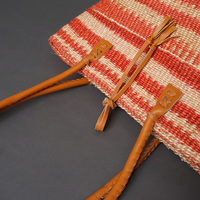 ケニア　サイザルバッグ　10インチ　レザーレース　No.4