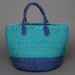 ケニア　サイザル2トーンカラーバッグ　10インチ　(マリンブルー,ブルー)