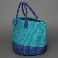 ケニア　サイザル2トーンカラーバッグ　10インチ　(マリンブルー,ブルー)