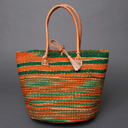 ケニア　サイザルバッグ　8インチ　ミックスカラー　レザーショートハンドル　No.8