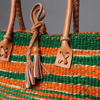 ケニア　サイザルバッグ　8インチ　ミックスカラー　レザーショートハンドル　No.8