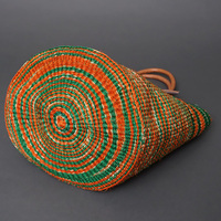 ケニア　サイザルバッグ　8インチ　ミックスカラー　レザーショートハンドル　No.8