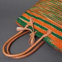 ケニア　サイザルバッグ　8インチ　ミックスカラー　レザーショートハンドル　No.8