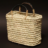 (モロッコ)　透かし編かごバッグ　ブラックレザーハンドル　(S)