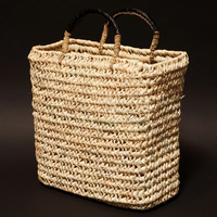 (モロッコ)　透かし編かごバッグ　ブラックレザーハンドル　(M)