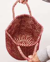 (ケニア)　サイザルバッグ　アクリル柄編み　10インチ　(ホワイト x 臙脂)　No.9