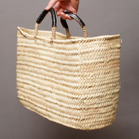 (モロッコ)　メディナバスケット　ブラックレザーハンドル　(L)