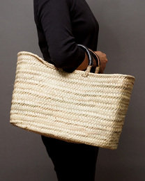 (モロッコ)　メディナバスケット　ブラックレザーハンドル　(M)