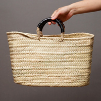 (モロッコ)　メディナバスケット　ブラックレザーハンドル　(M)