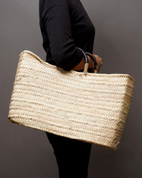 (モロッコ)　メディナバスケット　ブラックレザーハンドル　(L)