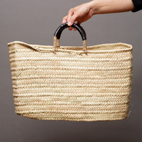 (モロッコ)　メディナバスケット　ブラックレザーハンドル　(L)