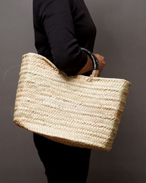 (モロッコ)　メディナバスケット　ブラックレザーハンドル　(S)