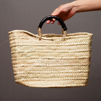 (モロッコ)　メディナバスケット　ブラックレザーハンドル　(S)