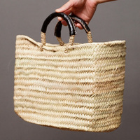 (モロッコ)　メディナバスケット　ブラックレザーハンドル　(S)