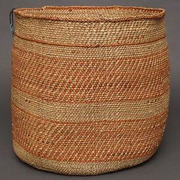 (タンザニア)　イリンガバスケット　Lサイズ　柄付き　オレンジ　No.2