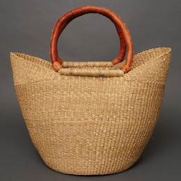 (ブルキナファソ)　猫耳マルシェバスケット　無地　(L)　No.7